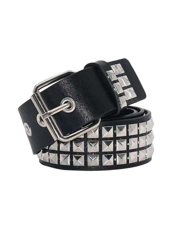 1pc Punk Style Rivet Buckle Metal Pyramid Decorated Belt, Fashionable & Versatile Summer, School