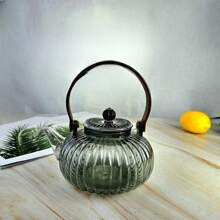 1pc Glass Teapot Smoky Grey Glass Boiling Teapot Brewing Teapot Glass Teapot With Tea StrainGlass Teapot With Wooden Handle Beam Kettle Suitable For Electric Clay Stove Glass Teapot Kitchen Office Supplies