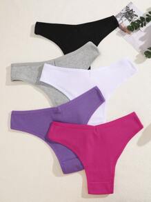 5 件装 女士罗纹透气低腰性感比基尼内裤 - 彩色 - 查看 2