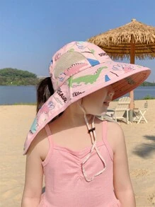 Sombrero con protector solar para niños, nuevo sombrero de ala ancha para primavera/verano, anti-UV para la playa, para niños y niñas de 3 a 8 años, diseño aleatorio
