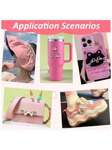 50 piezas Decoraciones 3D de cerezas para uñas, en 2 colores: rosa y rojo. Pegatinas 3D brillantes de arte de uñas con cerezas planas sin adhesivo y adorables