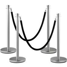 Crowd Control Stanchions: Sets Of 2, 4 Or 6 Pieces In Silver Or Black, With 5 Ft/1.5 M Red Or Black Velvet Ropes, Sturdy Concrete - Filled Metal Bases And Easy - Connect Assembly, Ideal For Party Supplies And Crowd Management - Set Of 2 Pieces Stanchion Set, 5 Ft/1.5 M Black Rope - View 1