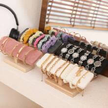 1pc Wooden Base T-Shaped PU Leather / Velvet Bracelet Display Rack Bangle Watch Hairband Jewelry Storage Stand Holder Organizer Back To School Dormitory Storage