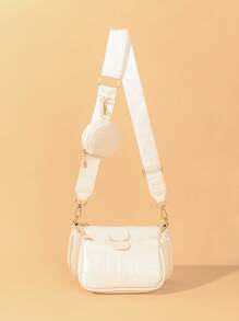 1 套女孩 3 件斜挎包、单肩包、零钱包、鳄鱼纹斜挎包、提花单肩包，适合日常使用、派对、理想礼物 - 三件套 - 查看 14