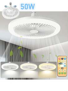 Ceiling Fan With Remote Control, 3 Color Lights, 3 Speeds, With Timer Function, Closed Ceiling, For Kitchen/Bathroom/Bedroom - White - View 2