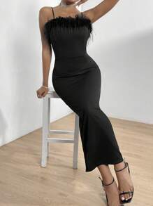 Summer Women Long Cocktail Dress Black Party Wear - Black - View 1