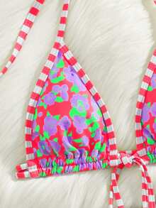 PEPPERMOLLY New Soft Fabric Printed Halter Drawstring Elegant Party Bikini Set, Women Summer Beach Fashion Swimwear, Red - Red - View 4