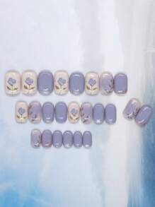 24Pcs Ready-To-Wear Nail Patch With Nail File & Gel Nail Polish Press On Nails Nail Supplies Nails - Multicolor - View 3