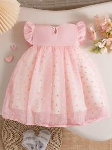 Vestido de princesa de punto rojo para bebés niñas con cuello redondo y volantes de malla, decoración con lazo lindo, para verano, fiesta de cumpleaños
