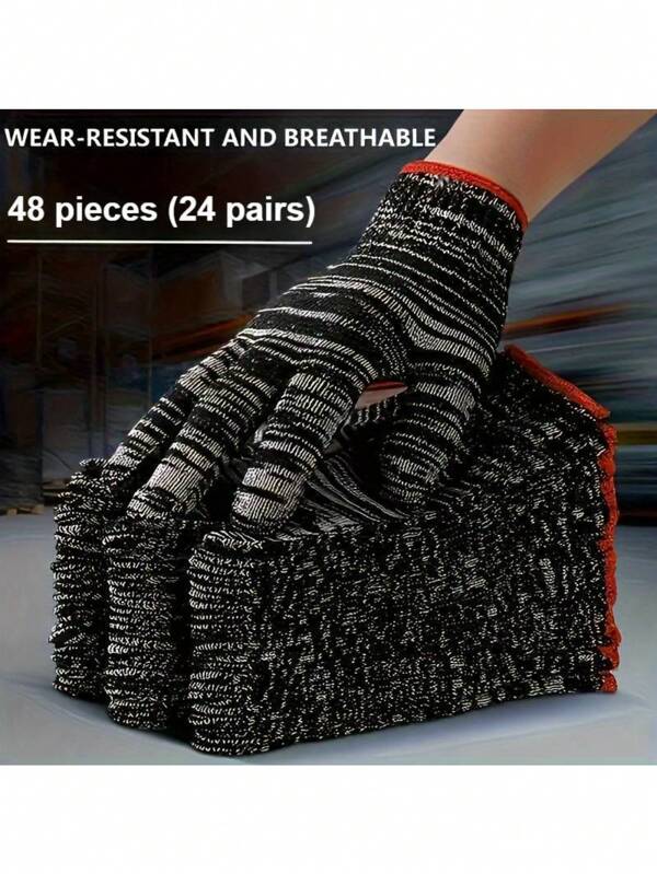 12/48pcs Tear-Resistant Work Gloves, Hand Washable, Lead Non-Alcoholic Materials, Suitable For Construction, Gardening, Home Improvement And Automobile Repair