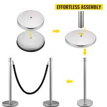 Crowd Control Stanchions: Sets Of 2, 4 Or 6 Pieces In Silver Or Black, With 5 Ft/1.5 M Red Or Black Velvet Ropes, Sturdy Concrete - Filled Metal Bases And Easy - Connect Assembly, Ideal For Party Supplies And Crowd Management - Set Of 2 Pieces Stanchion Set, 5 Ft/1.5 M Black Rope - View 6