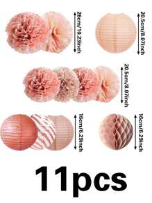 11 pièces Ensemble de lanternes en papier et boules de fleurs dorées rose, décoration pour mariage, révélation de sexe, anniversaire, baby shower, fête d'anniversaire, célébration de vacances, intérieur/extérieur - Multicolore - Voir 5
