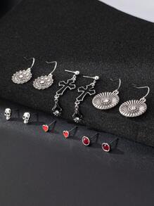 6 对哥特式风格水晶莱茵石心形骷髅恶魔之眼流苏圆形图腾耳坠套装，时尚百搭，适合情侣、派对