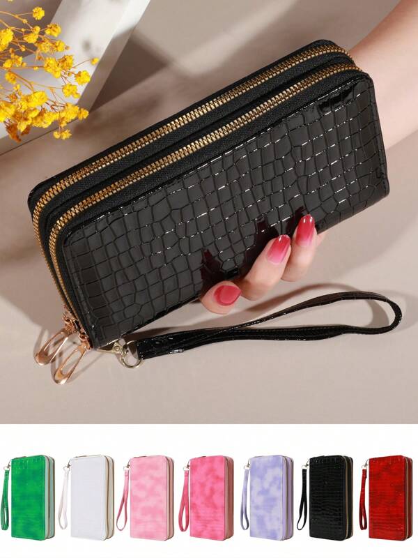 Klassische Geldbörse mit großer Kapazität, Reißverschluss-Clutch-Geldbörse mit 8 Kartenfächern und mehreren Fächern, elegante Handgelenkstasche, langes Alligator-Muster Geldbeutel, Geldbeutel, Lange Geldbörse, Handgelenk-Geldbörse