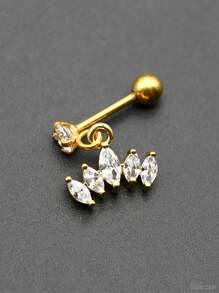 1 Piece Thin Pin Dangle Tassel Earrings With Crystal Zirconia Crown Helix Cartilage Piercing Ear Studs Body Jewelry For Women Girls Party Screwed Ball End
