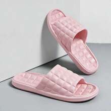 全新时尚百搭柔软黑色格子图案防滑防臭 EVA 鞋底女士室内家居拖鞋 - 粉色 - 查看 2