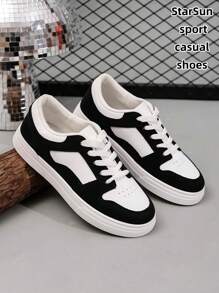 Damen Leder-Plissee atmungsaktiv Lederoberfläche multifunktionale Mode-Lässig-Schuhe, flache rutschfeste Schnürschuhe mit runder Zehenpartie und Gummisohle, Lässig-Sneaker im Patchwork-Farbdesign im Retro-Stil für den täglichen Gebrauch, Plateau-Lässig-Schuhe