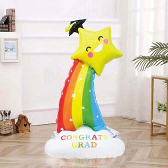 1 个，60.6 英寸底座星形彩虹铝箔气球，非常适合毕业派对、学校活动和校园装饰、生日照片道具、生日/周年纪念派对装饰、房间装饰、室内装饰