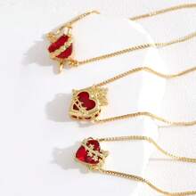 1 件复古方晶锆石红色耶稣圣心手链时尚镀金可调节适合女性日常派对佩戴
