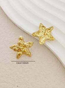 Women's Golden Star Design Stud Earrings, Stainless Steel Summer Starfish Geometric Textured Fashion Jewelry