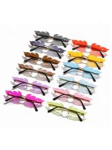 1 件女士火焰设计时尚羽毛金属框架时尚眼镜，适合派对、节日、休闲礼物，适合夏季海滩度假、户外、旅行的时尚眼镜