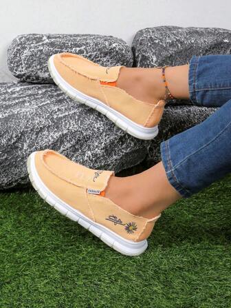 男女通用防滑休闲鞋，轻便低帮一脚蹬乐福鞋，女式步行平底鞋