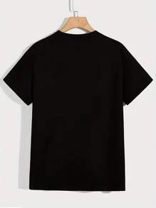 Women's Plus Size Black T-Shirt With Bold Letter Print - Short Sleeve, Crew Neck, Casual Top For Spring & Summer, Machine WashableFamily Loose, Fashionable And Casual T-Shirt Short-Sleeved Crew Neck T-Shirt - Black - View 2