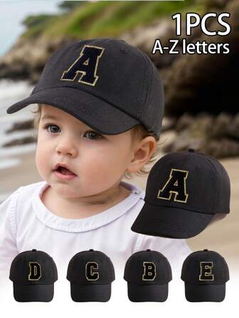 1 件装纯黑色带字母装饰棒球帽，适合 1-5 岁男孩/女孩，经典儿童棒球帽，适合春夏日常休闲穿着