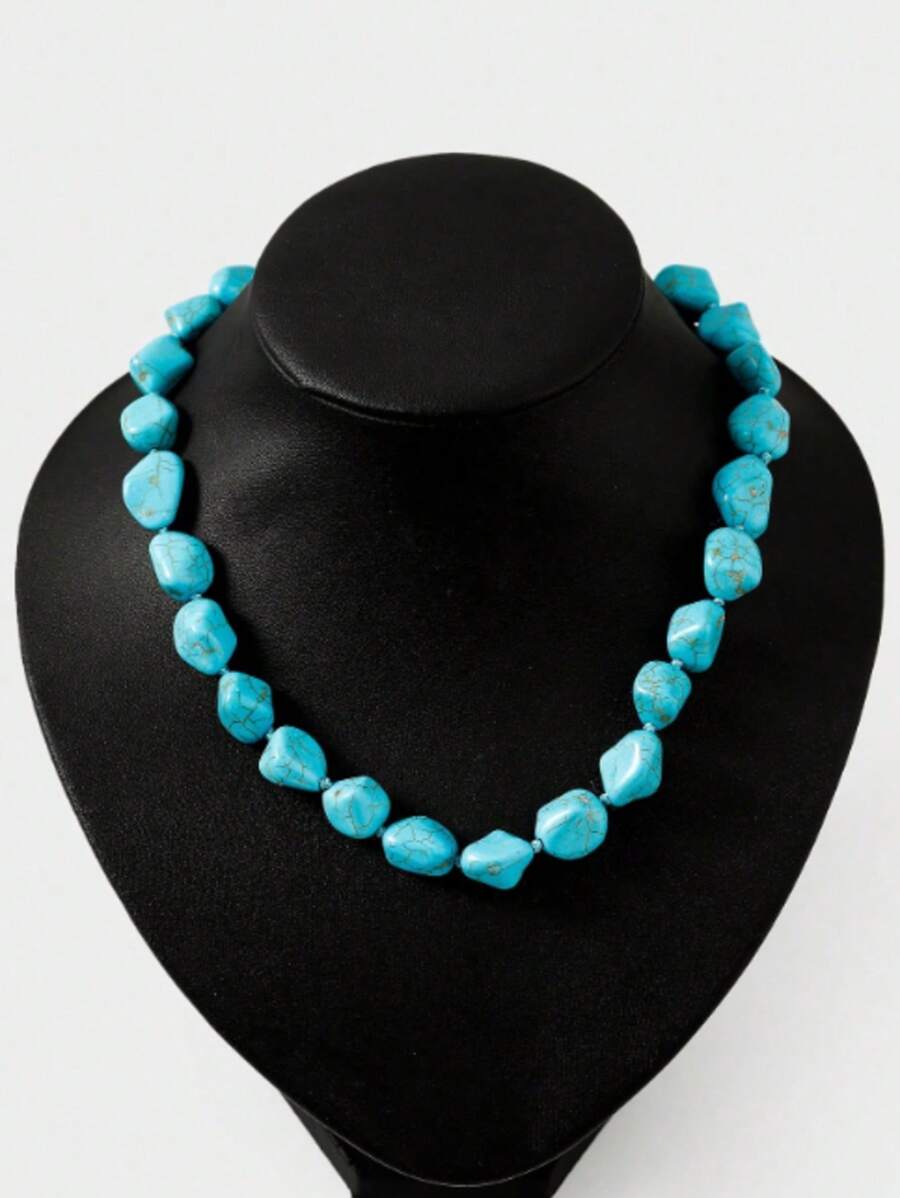 1pc Retro Turquoise Bohemian Unique Design Fashion Necklace - Turquoise - View 1