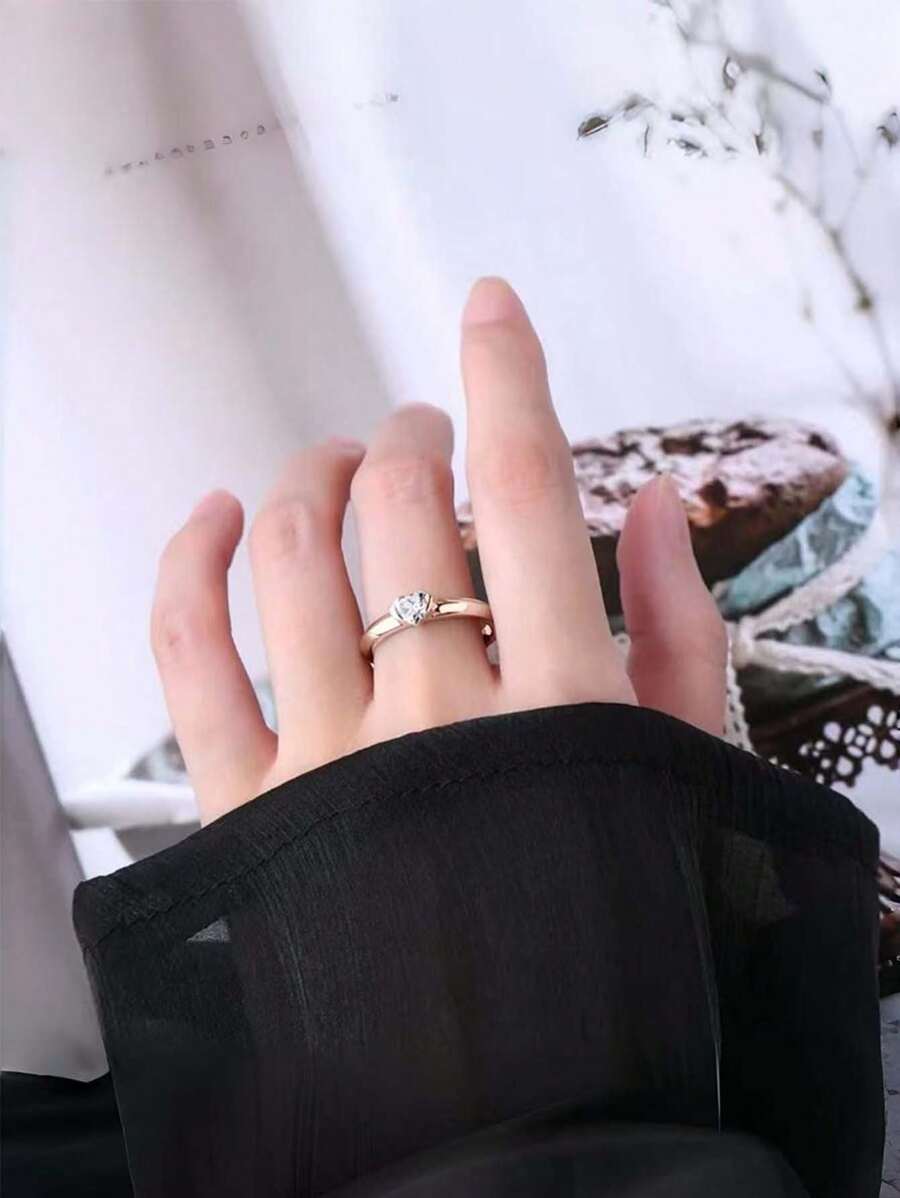 1 克拉莫桑石心形 925 纯银经典爱心珍珠戒指，简约，订婚/结婚戒指，防过敏，附莫桑石证书和礼品盒 - 1ct愛心玫金戒 - 查看 1