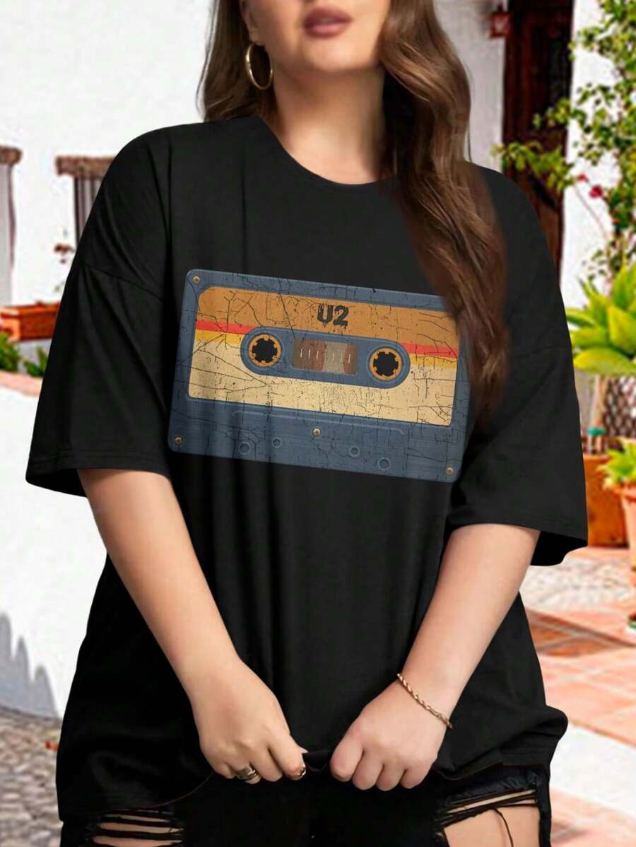 U Art Drawing Oversize Women T-Shirt For Ladies (Large) - AFI Band Tiar Weezer Inspired Design - Black - View 1