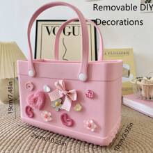 Women Fashion Square Tote Bag, Portable & Waterproof Summer Travel Organizer Bag, DIY Hollow Beach Bag, Vacation Outdoor Sports Beach Bag, EVA Handbag