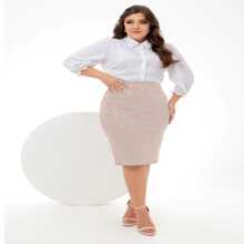 AVI Moda Crista AVI Christian Fashion - 3D Jacard Mesh - Amanda Executive Pencil Midi Secretary Skirt - Evangelical Christian Women's Fashion - 香檳色 - 查看 1