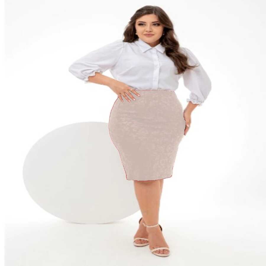 AVI Moda Crista AVI Christian Fashion - 3D Jacard Mesh - Amanda Executive Pencil Midi Secretary Skirt - Evangelical Christian Women's Fashion - 香檳色 - 查看 1