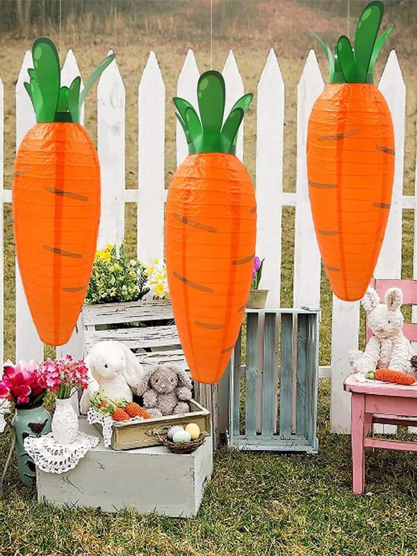 1pc Festive Easter Carrot-Shaped Paper Hanging Lantern - Vibrant Orange With Green Top, Ideal For Spring Celebrations & Home Decor