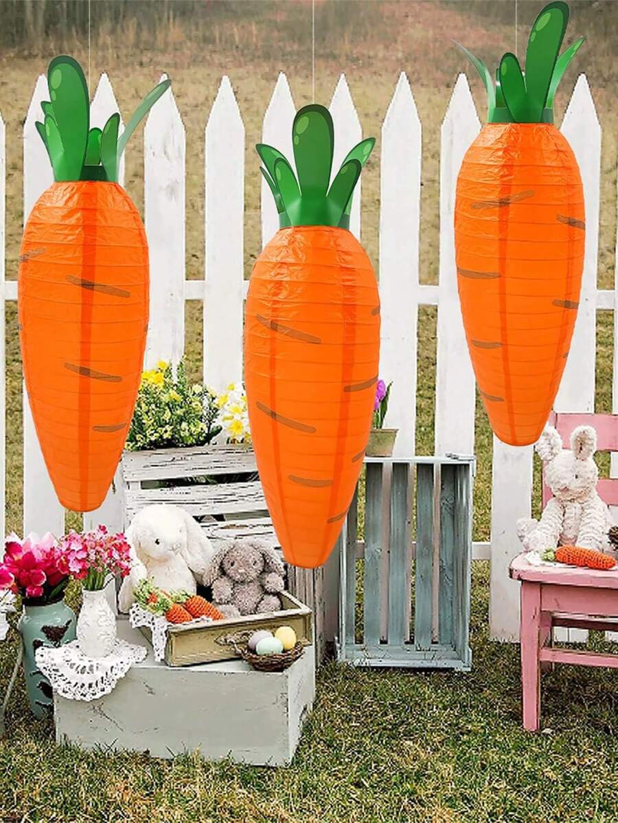 1 pieza Linterna colgante de papel con forma de zanahoria para Pascua - Naranja vibrante con Top verde, ideal para celebraciones de primavera y decoración del hogar