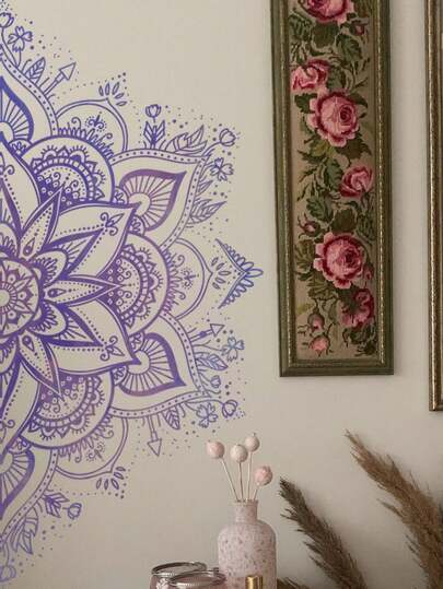 1/3 miếng dán tường hoa sen Ramadan bằng PVC trang trí hình Mandala cho phòng khách phòng ngủ tự dính