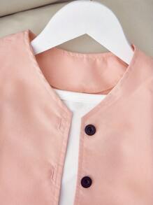 4件套夏季女童时尚度假套装：V领上衣、背带裤、百褶裙和时尚帽子 - 淺粉色 - 查看 3