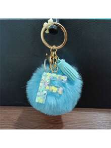 字母藍色毛絨球鑰匙扣掛飾毛絨吊飾衣物配飾袋子裝飾 - 寶藍色 - 查看 47