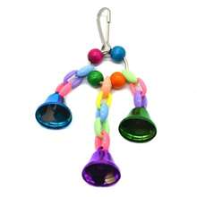Juguete de campanas para pájaros, campana colgante para jaula con sonido dulce, campanas de cuentas de madera coloridas para agapornis, grises africanos, cacatúas y periquitos - L - Ver 2