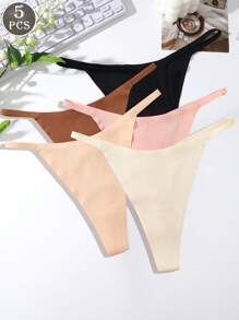 5pcs/Set Solid Color Seamless Low-Waist G-String Panties For Women