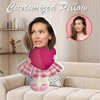 Customizable Photo Throw Pillow With Charming Dress Body Design, Made Of Polyester Knit Fabric, Perfect Gift For Loved Ones, Suitable For Sofa Or Bedroom, Ideal For Birthday, Christmas, Valentine's Day, Thanksgiving - Available In Multiple Sizes