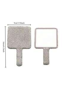 1pc Rhinestone Series, Diamond-Studded Heart-Shaped/Round/Square Mirror, Portable Handle Mirror, Makeup Handheld Mirror, Cute Small Mirror, Hand-Held Mirror