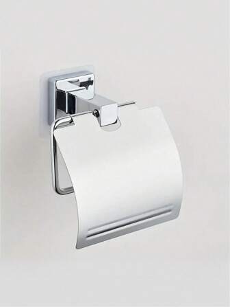 1pc Self Adhesive Toilet Paper Holder, Bathroom Tissue Storage Rack, Wall Mounted Tissue Dispenser Container, Bathroom Hanging Towel Shelf, Toilet Paper Holder With Cover, Bathroom Accessories