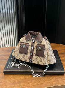 1pc Fashion Design, Comfortable Strap, Quality Fabric, Elegant MINI New Product, Vintage Color Matching, Fashionable, Personal, Contrast Color, Popular, Stylish, Texture, Versatile, Funny, Creative Dress Bag With Chain, Niche