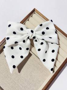 2/1pc Korean Style Handmade Polka Dot Bow Scrunchie Hair Claw Clip, Ponytail Clip, Bun Clip For Women, Polyester Material, Bows, Cute, Hair Accessories
