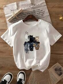 Summer And Spring Graphic Print T-Shirts, Short Sleeve Crew Neck Casual Tops, Women's Tops