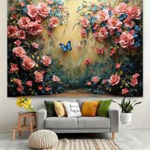 1 pieza Fondo de corona de poliéster con mariposas, luz amarilla suave, apto para decoración de entrada, habitación, jardín, adecuado para cumpleaños, eventos primaverales