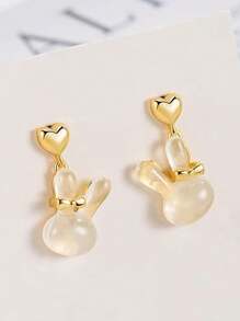 1 Pair Cute Easter Bunny Heart Dangle Earrings, Suitable For Women To Wear In Any Occasion - Gold - View 3