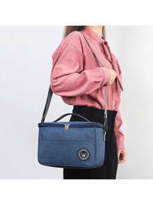 1pc Lunch Box, Handbag, Square Insulation Bag, Aluminum Foil Thickened Bento Bag, Office Worker, Student, Meal Carrying, Large Capacity Picnic Bag,Back To School - Blue - View 4